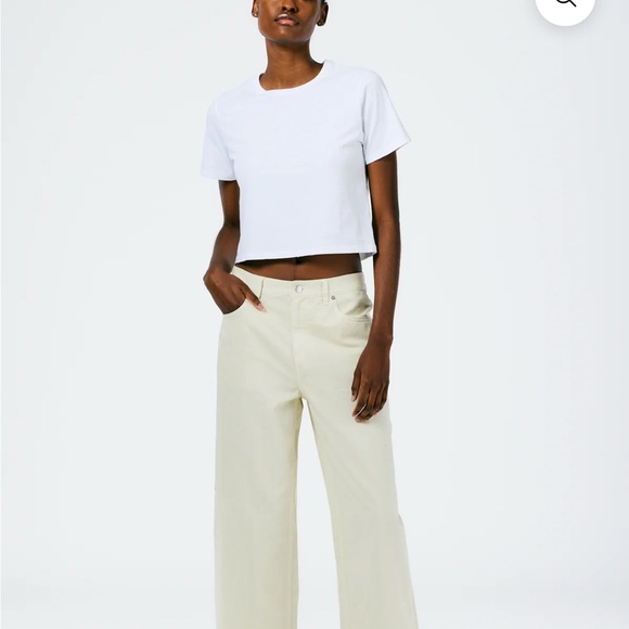 Tibi Cream Garment Dyed Twill Cropped Slouchy Carpenter Jean sz27